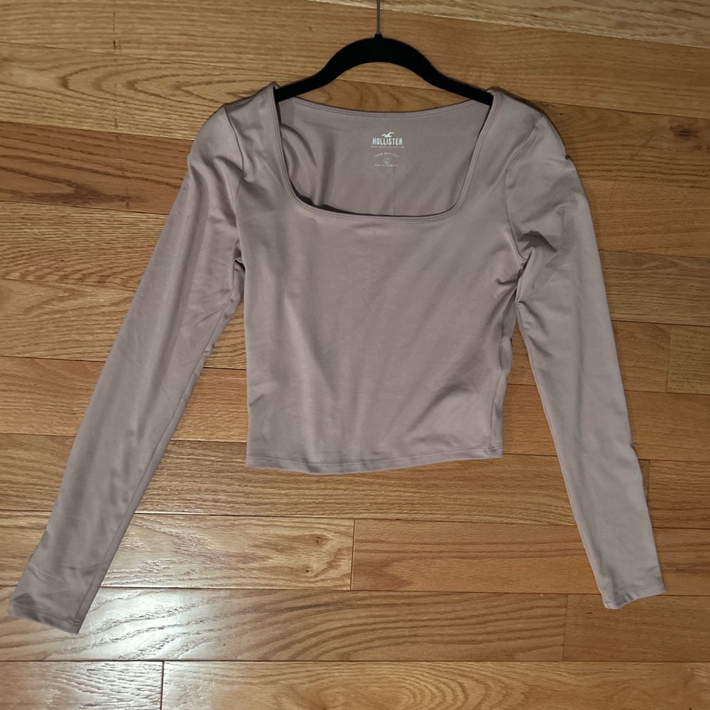 Hollister Mauve Square-Neck Long Sleeve Crop Top